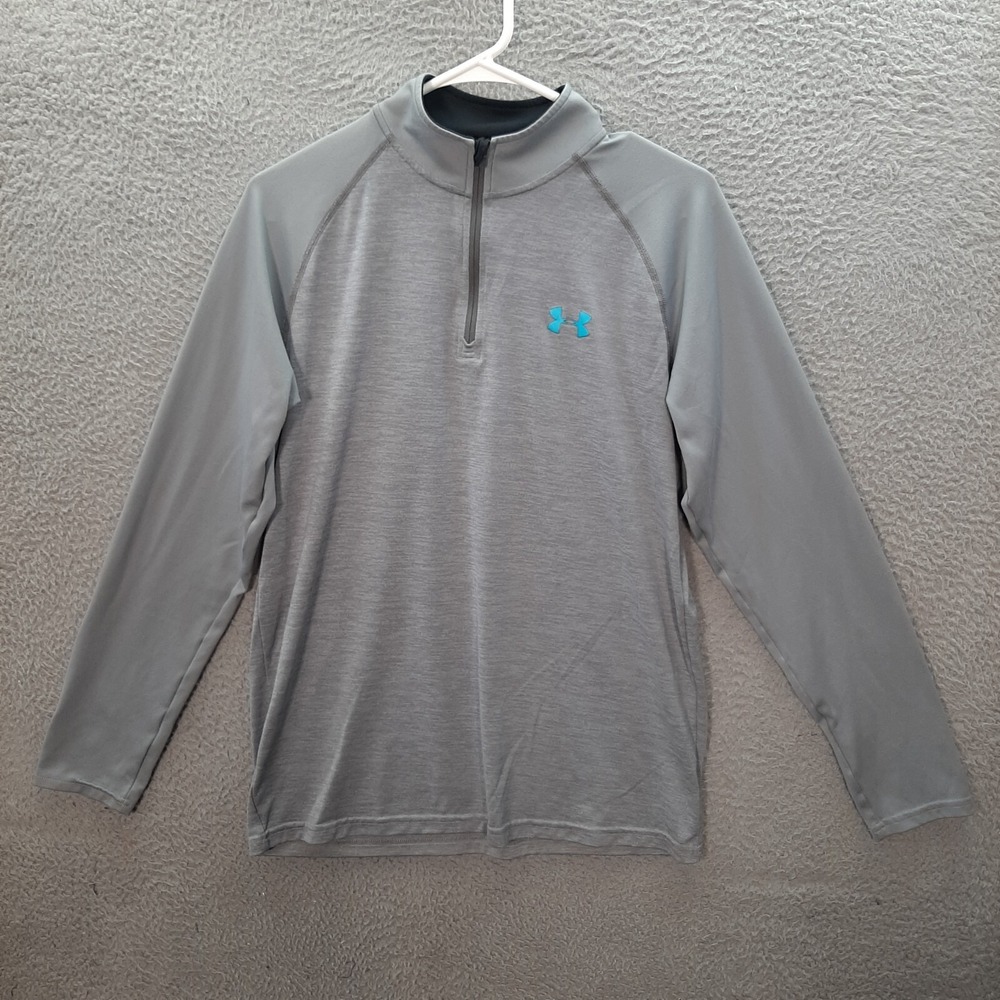Under Armour Shirt Womens Small Gray Blue 1/4 Zip Loose Heat Gear Jogging Gym